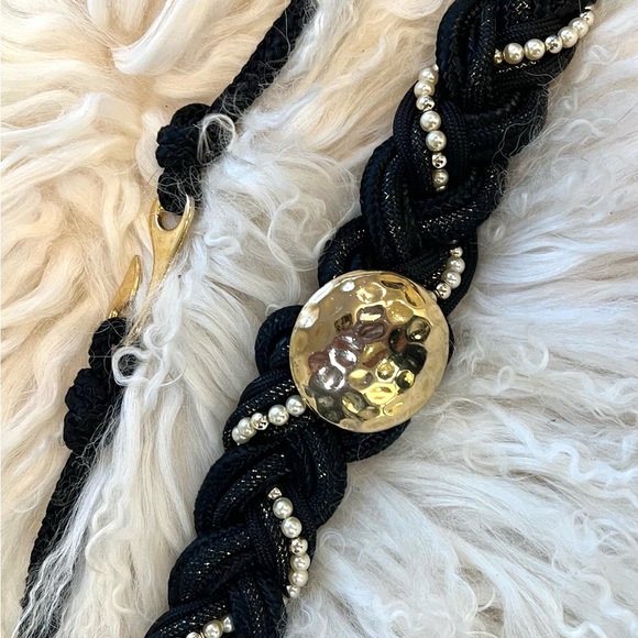 Vintage Accessories - 💕 VTG 80s Belt Black and Gold Braided Rope